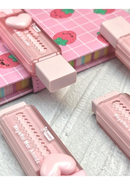 Pembe Renk Sevimli Kalpli Sürgülü Silgi / Kaydırmalı Silgi / E- Silgi indirimleri