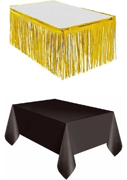 Metalize Masa Eteği ve Siyah Plastik Masa Örtüsü, Şık ve Kullanışlı Set