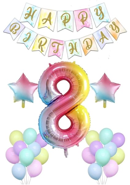 Renkli Gökkuşağı Temalı Yaş Doğum Günü Parti Kutlama Seti