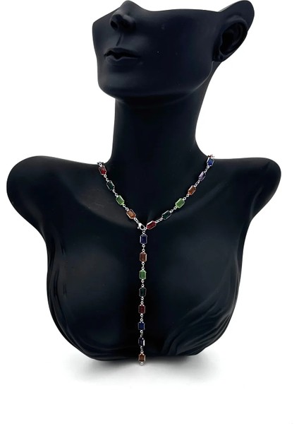 Gümüş (Stainless Steel) Çok Renkli Y Çelik Kolye