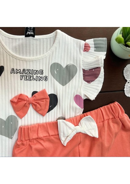 Kalp Baskılı Fiyonklu Taytlı Takım Nar Çiçeği fiyatları