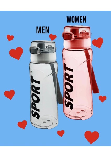 2'li Pembe-Gri Kapaklı, Taşımalı, Ipli, , Bpa Free, Okul ve Spor Matara Seti