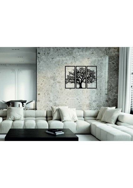 Son Bahar 3'lü Siyah Çınar Ağacı Ahşap Tablo Dekorasyon