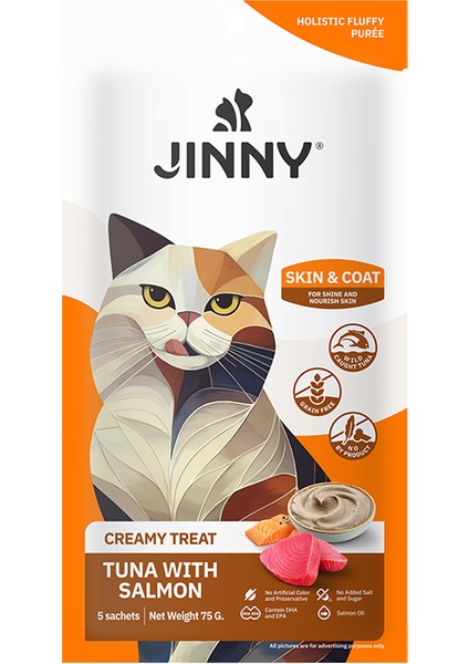 Somonlu ve Ton Balıklı Tüy Yapısını Destekleyen Creamy Kedi Ödülü 5X15 gr