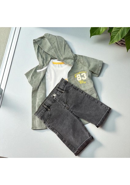 83 Nakışlı Gömlek Tshırt Şort Takım Yeşil fiyatları