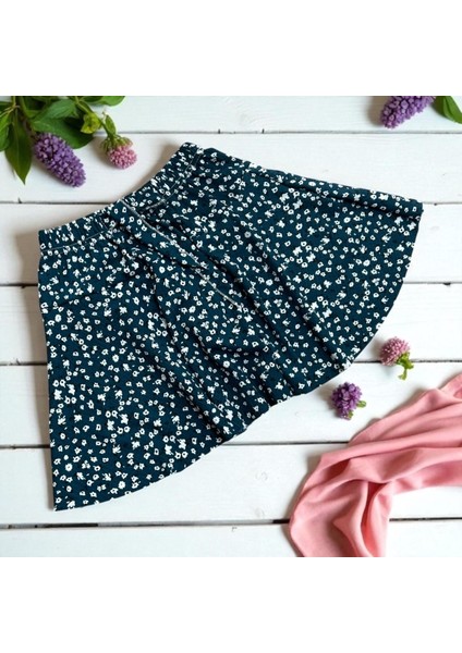 Bürümcük Desenli Şort Etek Petrol Yeşili