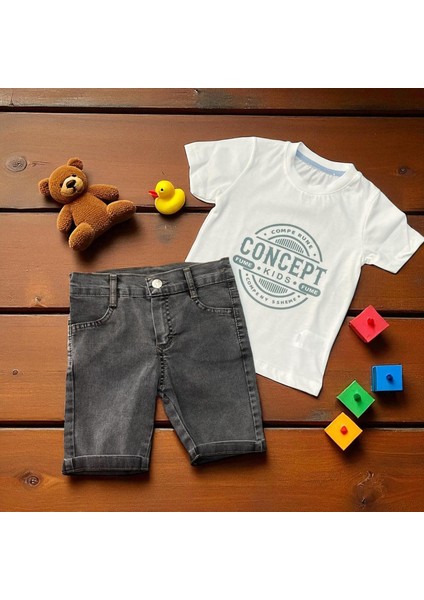 83 Nakışlı Gömlek Tshırt Şort Takım Mavi modelleri