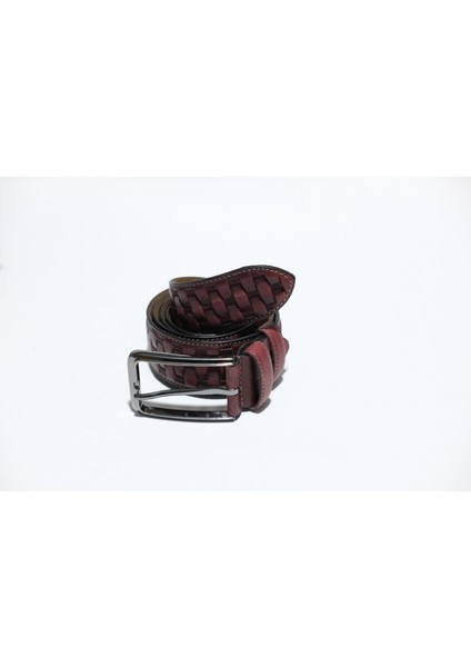 Bordo 3.5cm %100 Deri Kemer Desenli
