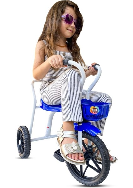 3 Teker Demir Çocuk Bisikleti Metal Bisiklet Üç Tekerlekli Mavi Süper Oyuncak