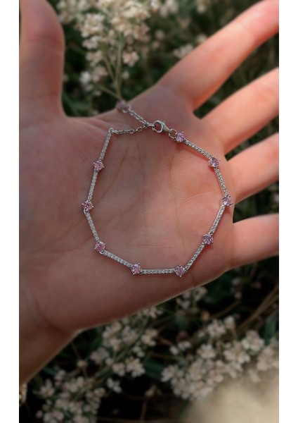 Gümüş Açık Pembe Taşlı Su Yolu Bileklik HS25H32