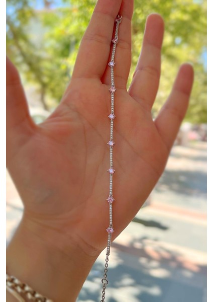 Gümüş Açık Pembe Taşlı Su Yolu Bileklik HS25H32 fiyatları