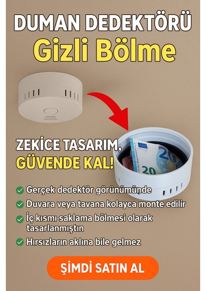 Duman Dedektörü Görünümlü Gizli Bölmeli Para Altın Saklama Kasası