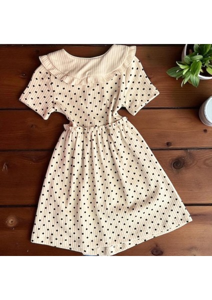 Bebe Yaka Puanlı Raporlu Elbise Bej fiyatları