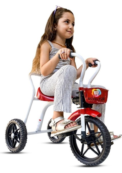 3 Teker Demir Çocuk Bisikleti Metal Bisiklet Üç Tekerlekli Kırmızı Süper Oyuncak