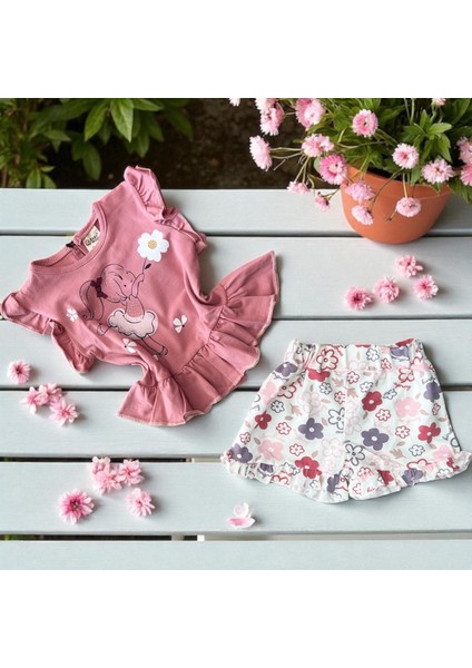 Papatya Baskılı Şortlu Kız Takım Gül Kurusu fiyatları