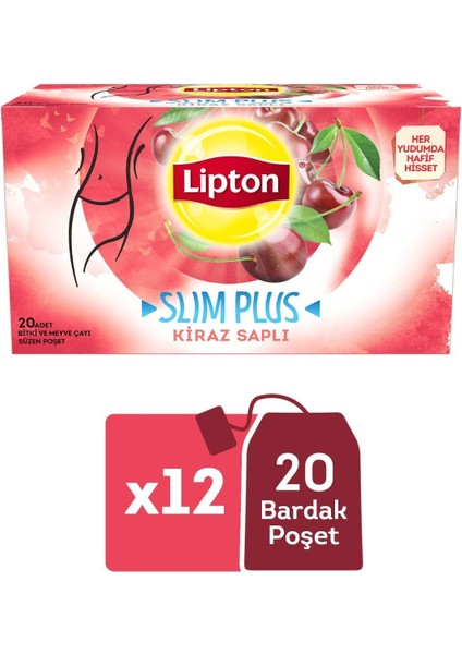 Slim Plus Kiraz Saplı Bitki Poşet Bardak Çayı 20LI x 12 Adet