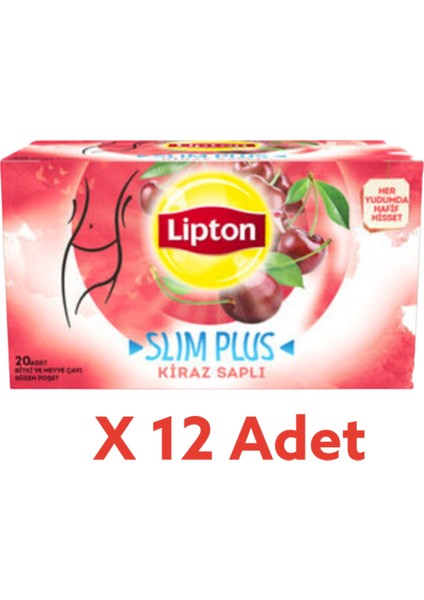 Slim Plus Kiraz Saplı Bitki Poşet Bardak Çayı 20LI x 12 Adet