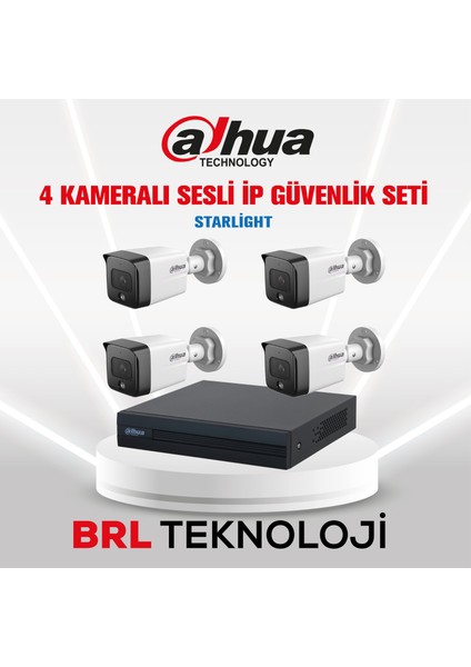 4 Kameralı 2 Mp Sesli Ip Güvenlik Kamera Seti IPC-HFW1230TC1-SA