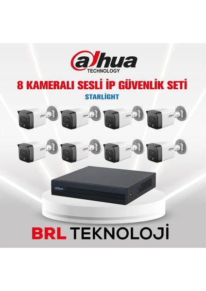 8 Kameralı 2 Mp Sesli Ip Güvenlik Kamera Seti IPC-HFW1230TC1-SA
