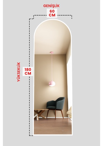 Oval Metal Çerçeveli Ayaklı Influencer Boy Aynası 180X60 cm modelleri