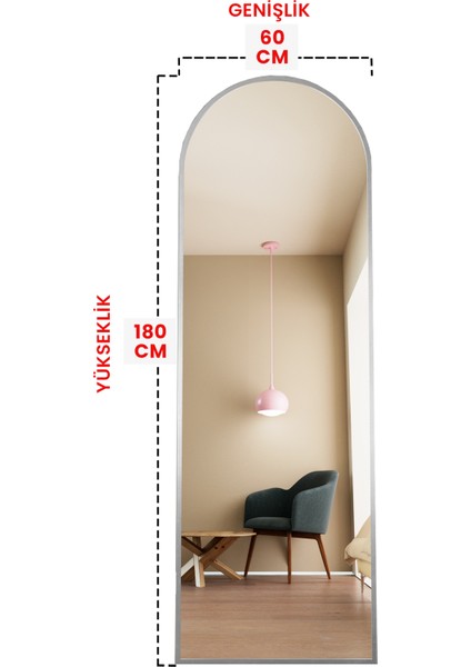 Oval Metal Çerçeveli Ayaklı Influencer Boy Aynası 180X60 cm modelleri