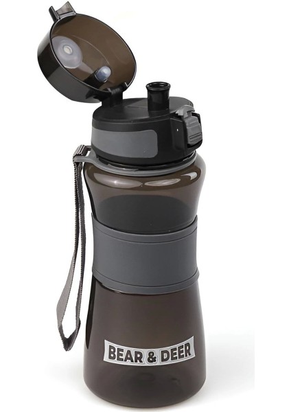 Siyah 700 ml Otomatik Kapaklı Silikon Tutacaklı Matara