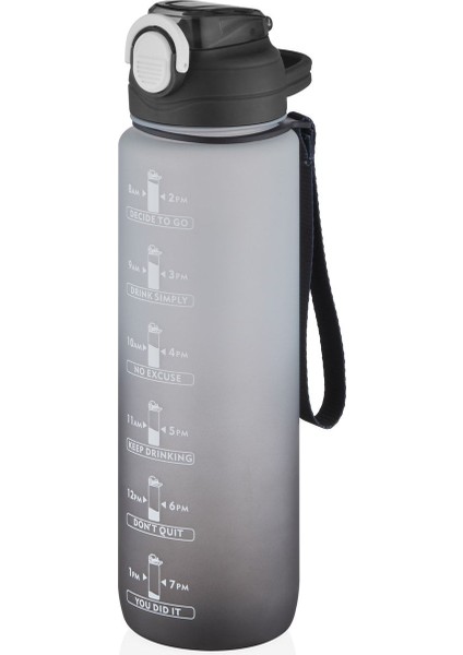 Çift Renk 1000ML Motivasyon Matara, Kalın Pipet ve Sticker Hediyeli