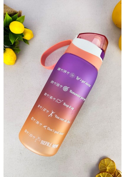 1 Lt Çift Renk Ölçü Baskılı Sağlıklı Plastik Su Şişesi, Turuncu, Motivasyon, Yavruağzı fiyatları