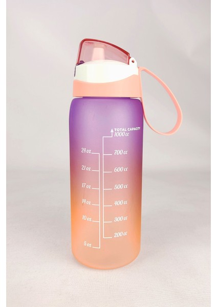 1 Lt Çift Renk Ölçü Baskılı Sağlıklı Plastik Su Şişesi, Turuncu, Motivasyon, Yavruağzı modelleri