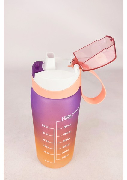 1 Lt Çift Renk Ölçü Baskılı Sağlıklı Plastik Su Şişesi, Turuncu, Motivasyon, Yavruağzı fırsatları