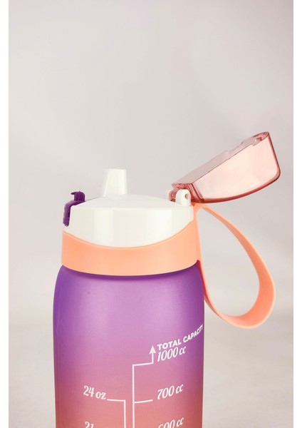 1 Lt Çift Renk Ölçü Baskılı Sağlıklı Plastik Su Şişesi, Turuncu, Motivasyon, Yavruağzı indirimleri