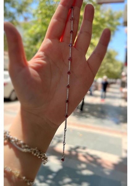 Gümüş Kırmızı Taşlı Su Yolu Bileklik IS798E5 fiyatları