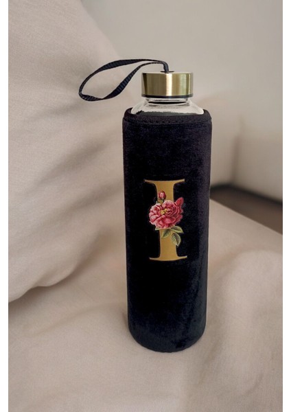 Kişiye Özel Kadife Kılıflı Cam Matara 600 Ml, Şık ve Kullanışlı Tasarım