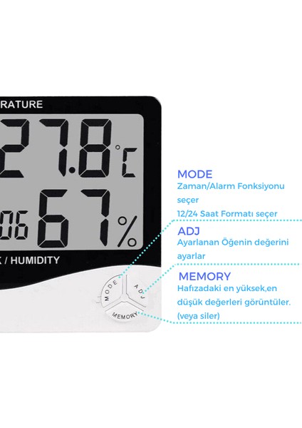 Dijital Masa Saati Oda Termometre Sıcaklık ve Nem Ölçer Masa Saati Alarm modelleri