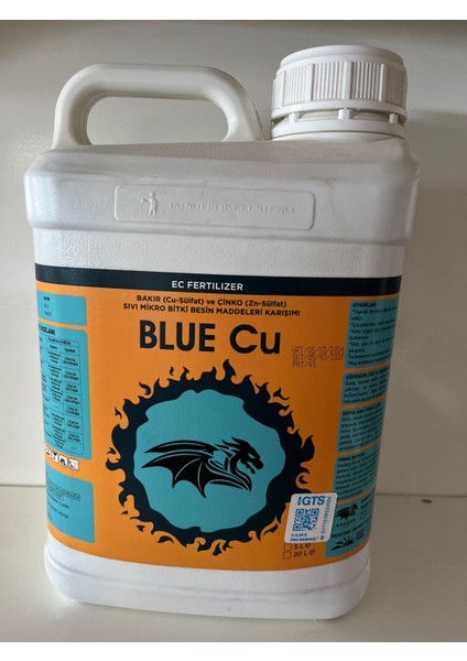 Blue Cu Bakır Sülfat ve Çinko Içerikli Sıvı Mikro Bitki Besini 5 Litre