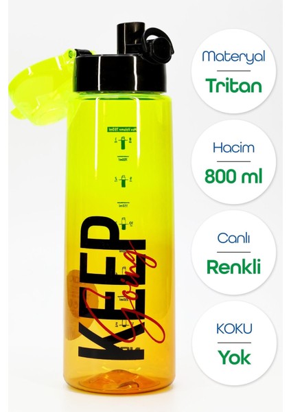 Geniş Ağız Tritan Su Şişesi 800 ml Sarı Spor Matarası fiyatları