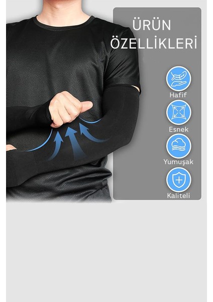 Siyah Spor Kolluk Çift, Bisiklet, Balıkçılık, Yanık Koruma, Parmak Geçirmeli
