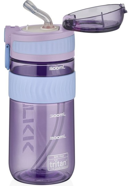 550ML Silikon Pipetli Taşıma Kulplu Dayanıklı Tritan Spor Matara Mor fiyatları