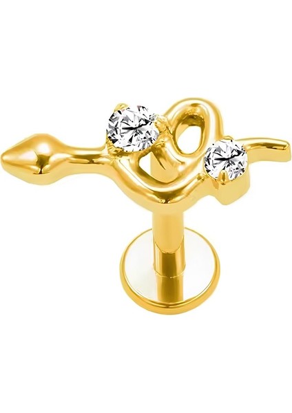 F136 Titanyum Zirkon Taşlı Yılan Model Tragus Piercing - Helix, Lobe