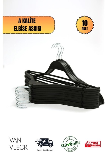 10'lu Siyah, Beyaz, Kahve Plastik Askı Seti – Dayanıklı Kıyafet Askıları, Ev ve Ofis Kullanımı Için