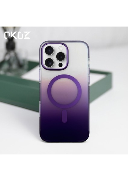 iPhone 14 Mor Renk Geçişli Grace Premium Koruyucu Kılıf - Magsafe