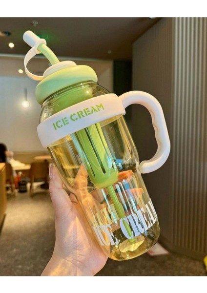 1300 ml Yeşil Spor Matara, Pipetli, Süzgeçli, Taşıma Saplı, Seyahat ve Okul Için