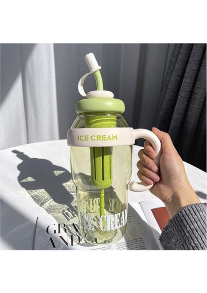 1300 ml Yeşil Spor Matara, Pipetli, Süzgeçli, Taşıma Saplı, Seyahat ve Okul Için fırsatları