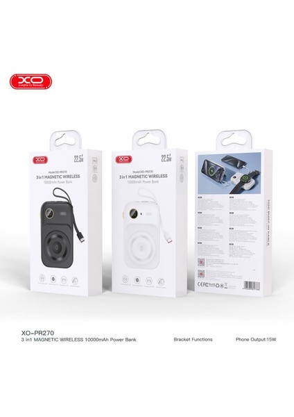 PR270 22.5W Kablosuz Şarj Özellikli Dahili Type-C Kablolu 10000MAH Powerbank modelleri