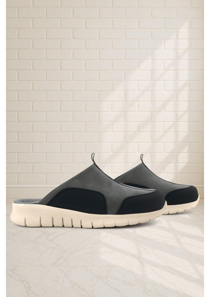 Medikal Hakiki Deri Gri Siyah Krem Tabanlı Comfort Spor Terlik