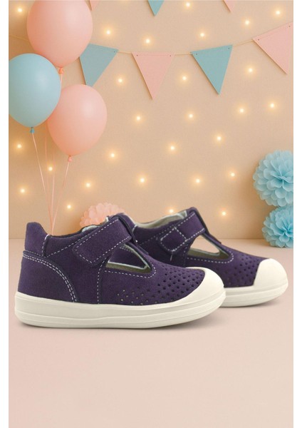 Shaun Hakiki Deri Mor Beyaz Cırtlı Anatomik Bebek Sandalet