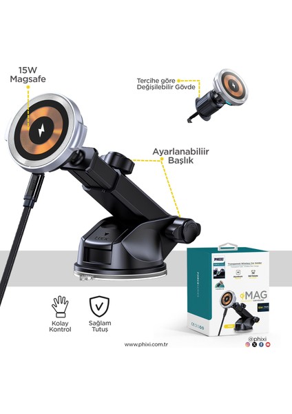 Force M20 15W Hızlı Şarj Kablosuz Araç Şarj Cihazı Tutucu, Manyetik Katlanabilir Telefon Tutucu modelleri