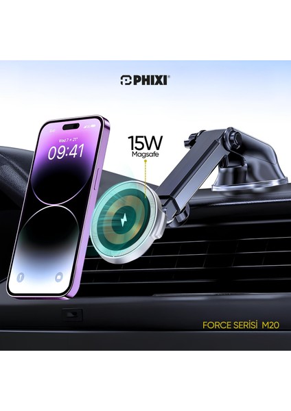 Force M20 15W Hızlı Şarj Kablosuz Araç Şarj Cihazı Tutucu, Manyetik Katlanabilir Telefon Tutucu fırsatları