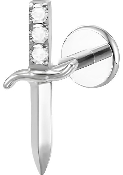 F136 Titanyum Zirkon Taşlı Kılıç Model Tragus Piercing - Helix, Lobe