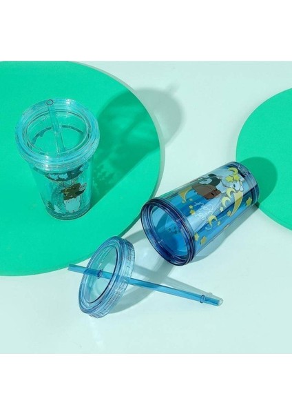 Renkli Pipetli 320ML Sulu Plastik Şişe, Eğlenceli ve Kullanışlı Tasarım